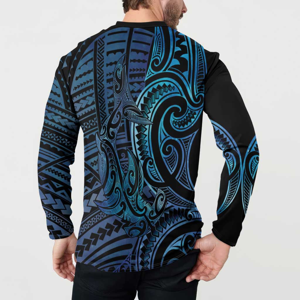 New Zealand Hammerhead Shark Button Sweatshirt Maori Haehae Mangopare Galaxy - Aussie Hoodie