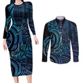 New Zealand Hammerhead Shark Couples Matching Long Sleeve Bodycon Dress and Long Sleeve Button Shirt Maori Haehae Mangopare Galaxy - Aussie Hoodie