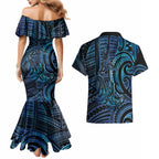 New Zealand Hammerhead Shark Couples Matching Mermaid Dress and Hawaiian Shirt Maori Haehae Mangopare Galaxy - Aussie Hoodie