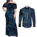 New Zealand Hammerhead Shark Couples Matching Off Shoulder Maxi Dress and Long Sleeve Button Shirt Maori Haehae Mangopare Galaxy - Aussie Hoodie