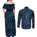 New Zealand Hammerhead Shark Couples Matching Off Shoulder Maxi Dress and Long Sleeve Button Shirt Maori Haehae Mangopare Galaxy - Aussie Hoodie