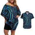 New Zealand Hammerhead Shark Couples Matching Off Shoulder Short Dress and Hawaiian Shirt Maori Haehae Mangopare Galaxy - Aussie Hoodie