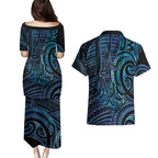 New Zealand Hammerhead Shark Couples Matching Puletasi and Hawaiian Shirt Maori Haehae Mangopare Galaxy - Aussie Hoodie