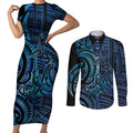 New Zealand Hammerhead Shark Couples Matching Short Sleeve Bodycon Dress and Long Sleeve Button Shirt Maori Haehae Mangopare Galaxy - Aussie Hoodie