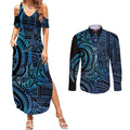 New Zealand Hammerhead Shark Couples Matching Summer Maxi Dress and Long Sleeve Button Shirt Maori Haehae Mangopare Galaxy - Aussie Hoodie