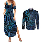 New Zealand Hammerhead Shark Couples Matching Summer Maxi Dress and Long Sleeve Button Shirt Maori Haehae Mangopare Galaxy - Aussie Hoodie