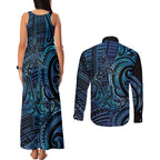 New Zealand Hammerhead Shark Couples Matching Tank Maxi Dress and Long Sleeve Button Shirt Maori Haehae Mangopare Galaxy - Aussie Hoodie