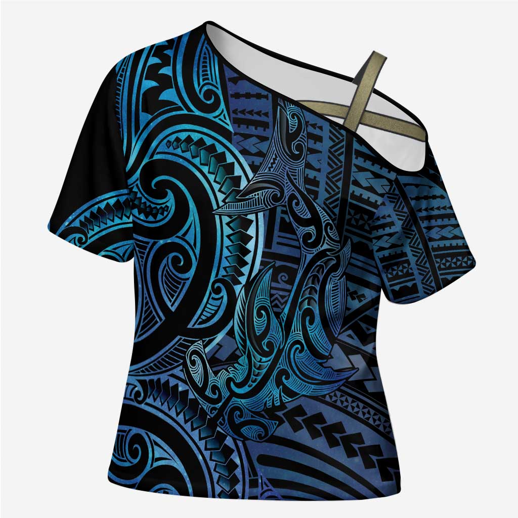 New Zealand Hammerhead Shark Cross Shoulder Shirt Maori Haehae Mangopare Galaxy - Aussie Hoodie