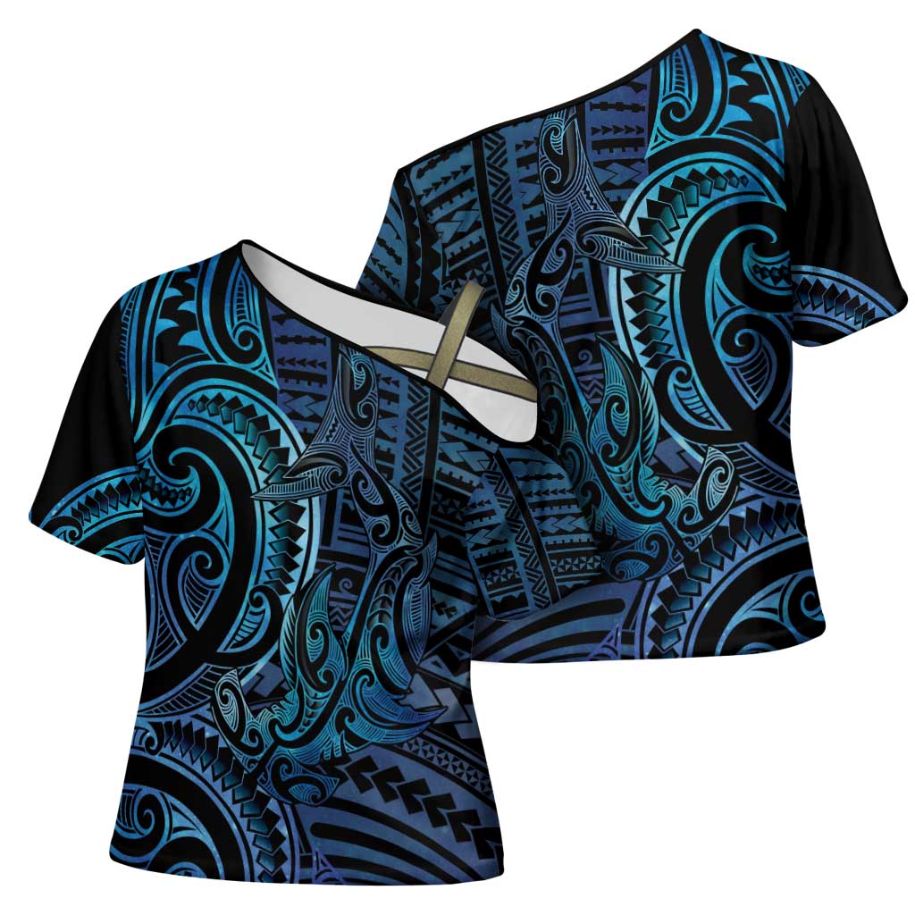 New Zealand Hammerhead Shark Cross Shoulder Shirt Maori Haehae Mangopare Galaxy - Aussie Hoodie