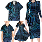 New Zealand Hammerhead Shark Family Matching Long Sleeve Bodycon Dress and Hawaiian Shirt Maori Haehae Mangopare Galaxy - Aussie Hoodie