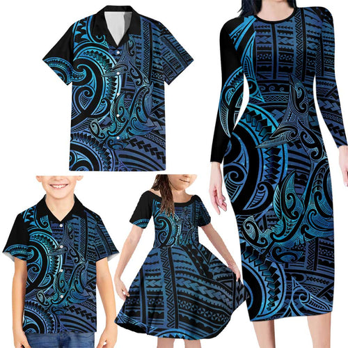 New Zealand Hammerhead Shark Family Matching Long Sleeve Bodycon Dress and Hawaiian Shirt Maori Haehae Mangopare Galaxy - Aussie Hoodie