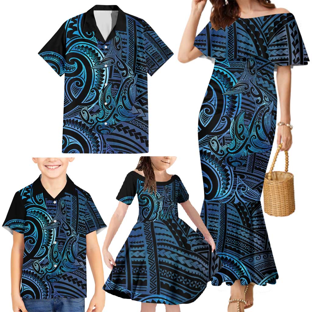 New Zealand Hammerhead Shark Family Matching Mermaid Dress and Hawaiian Shirt Maori Haehae Mangopare Galaxy - Aussie Hoodie