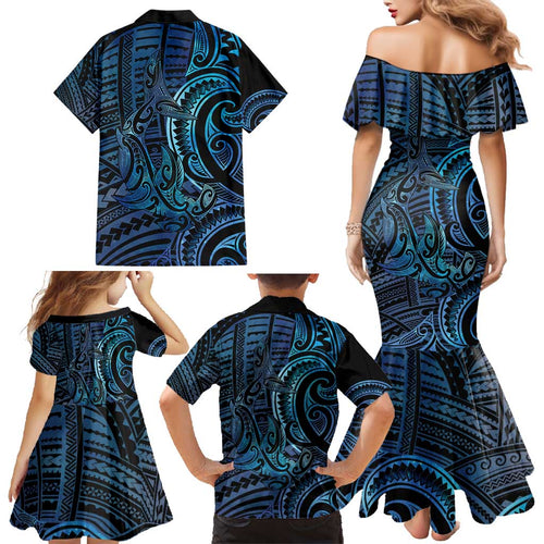 New Zealand Hammerhead Shark Family Matching Mermaid Dress and Hawaiian Shirt Maori Haehae Mangopare Galaxy - Aussie Hoodie