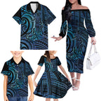 New Zealand Hammerhead Shark Family Matching Off The Shoulder Long Sleeve Dress and Hawaiian Shirt Maori Haehae Mangopare Galaxy - Aussie Hoodie