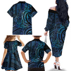 New Zealand Hammerhead Shark Family Matching Off The Shoulder Long Sleeve Dress and Hawaiian Shirt Maori Haehae Mangopare Galaxy - Aussie Hoodie