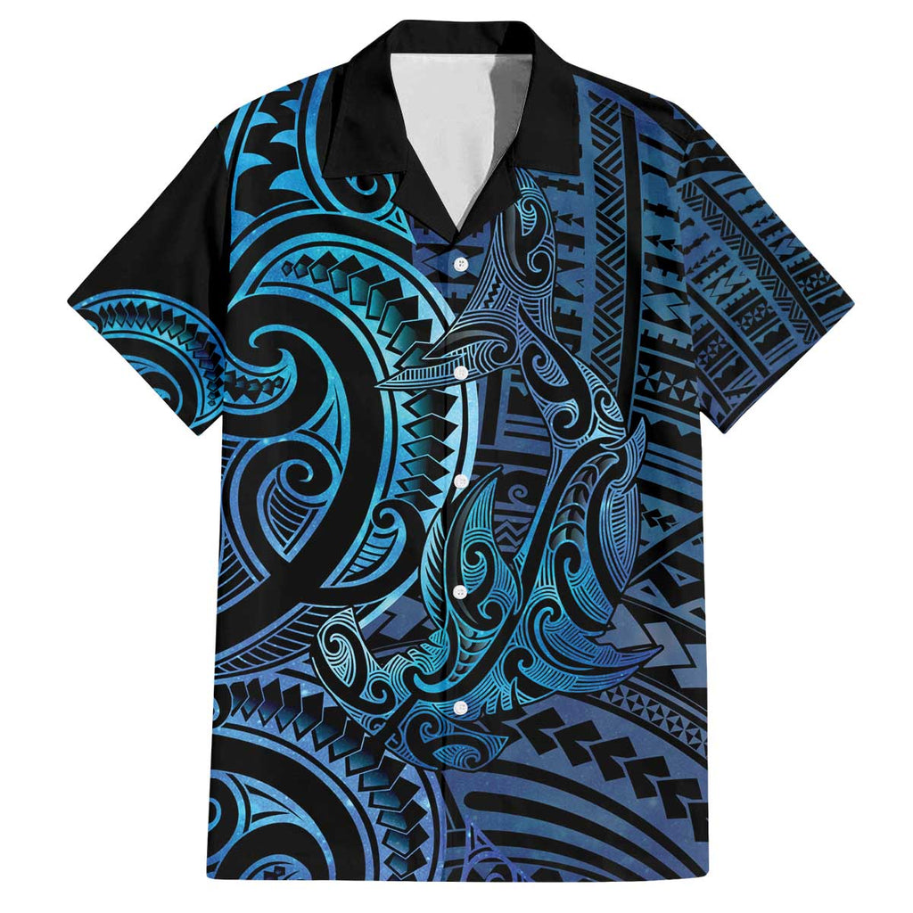 New Zealand Hammerhead Shark Family Matching Off The Shoulder Long Sleeve Dress and Hawaiian Shirt Maori Haehae Mangopare Galaxy - Aussie Hoodie