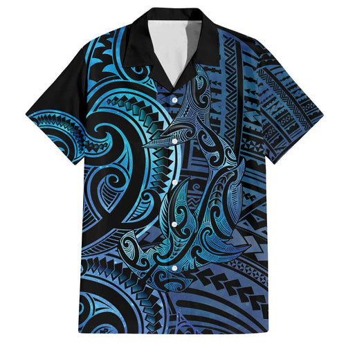 New Zealand Hammerhead Shark Family Matching Off The Shoulder Long Sleeve Dress and Hawaiian Shirt Maori Haehae Mangopare Galaxy - Aussie Hoodie