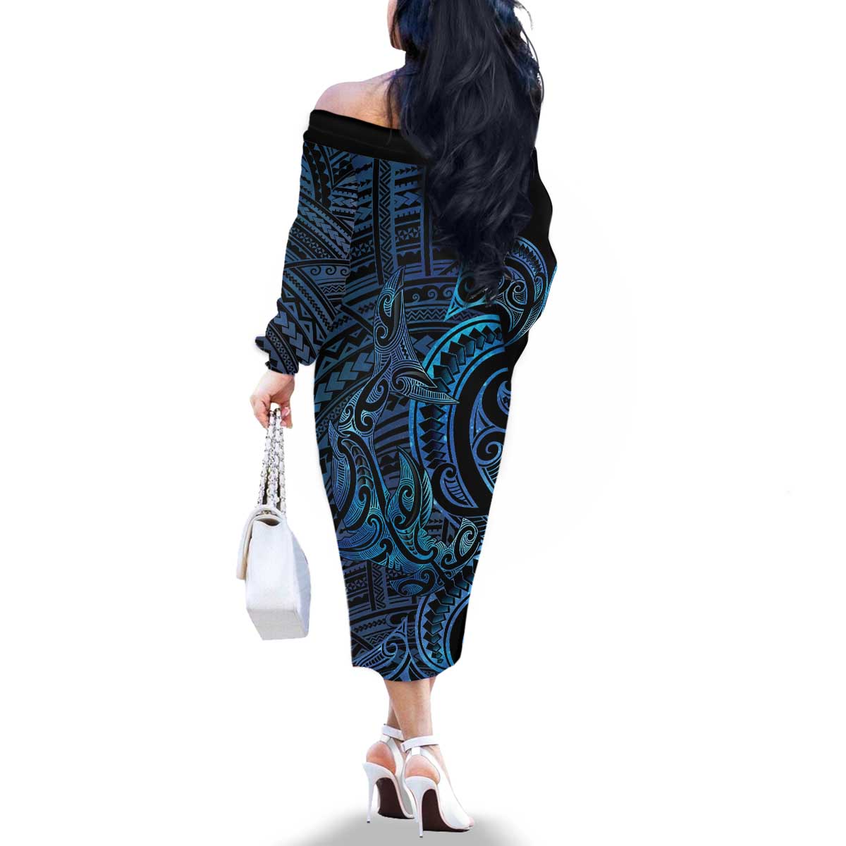New Zealand Hammerhead Shark Family Matching Off The Shoulder Long Sleeve Dress and Hawaiian Shirt Maori Haehae Mangopare Galaxy - Aussie Hoodie