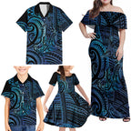 New Zealand Hammerhead Shark Family Matching Off Shoulder Maxi Dress and Hawaiian Shirt Maori Haehae Mangopare Galaxy - Aussie Hoodie