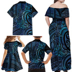 New Zealand Hammerhead Shark Family Matching Off Shoulder Maxi Dress and Hawaiian Shirt Maori Haehae Mangopare Galaxy - Aussie Hoodie