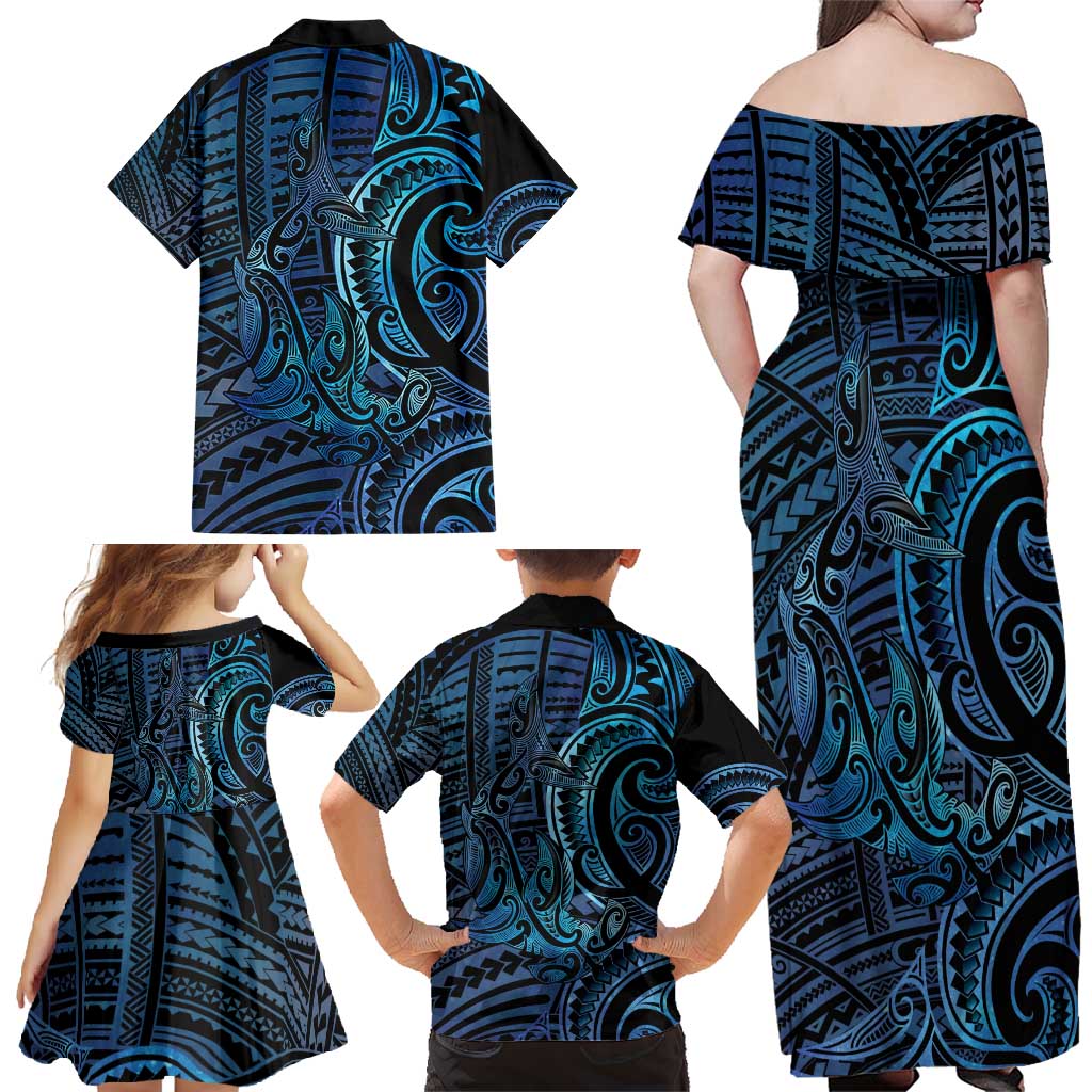 New Zealand Hammerhead Shark Family Matching Off Shoulder Maxi Dress and Hawaiian Shirt Maori Haehae Mangopare Galaxy - Aussie Hoodie