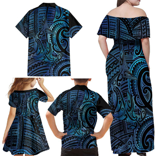 New Zealand Hammerhead Shark Family Matching Off Shoulder Maxi Dress and Hawaiian Shirt Maori Haehae Mangopare Galaxy - Aussie Hoodie