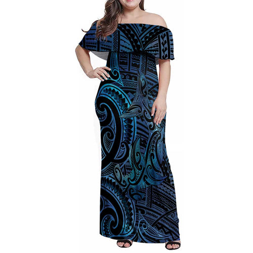 New Zealand Hammerhead Shark Family Matching Off Shoulder Maxi Dress and Hawaiian Shirt Maori Haehae Mangopare Galaxy - Aussie Hoodie