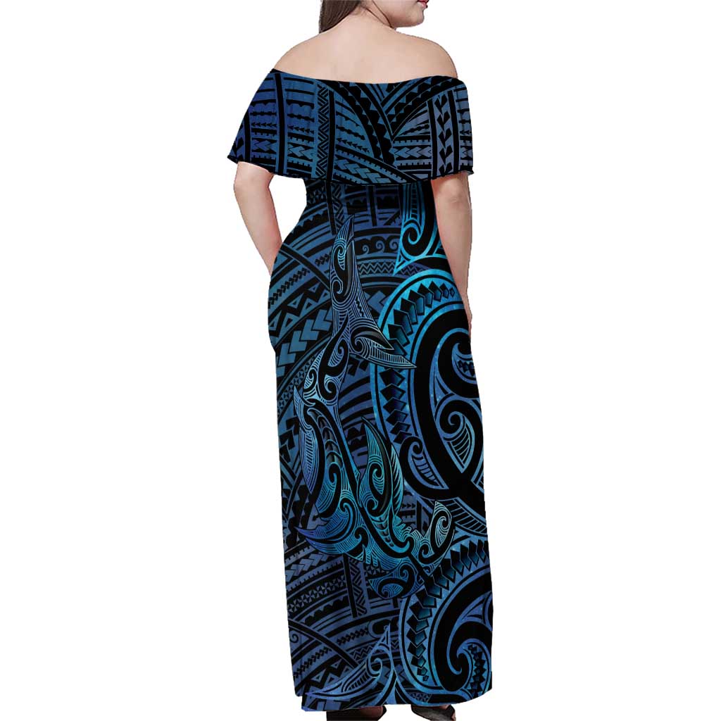 New Zealand Hammerhead Shark Family Matching Off Shoulder Maxi Dress and Hawaiian Shirt Maori Haehae Mangopare Galaxy - Aussie Hoodie