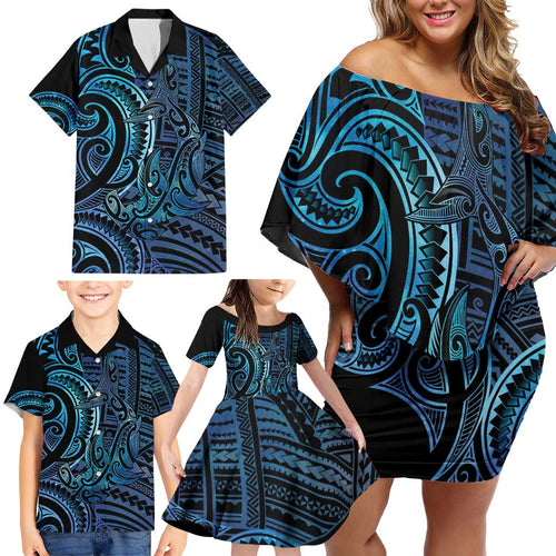 New Zealand Hammerhead Shark Family Matching Off Shoulder Short Dress and Hawaiian Shirt Maori Haehae Mangopare Galaxy - Aussie Hoodie