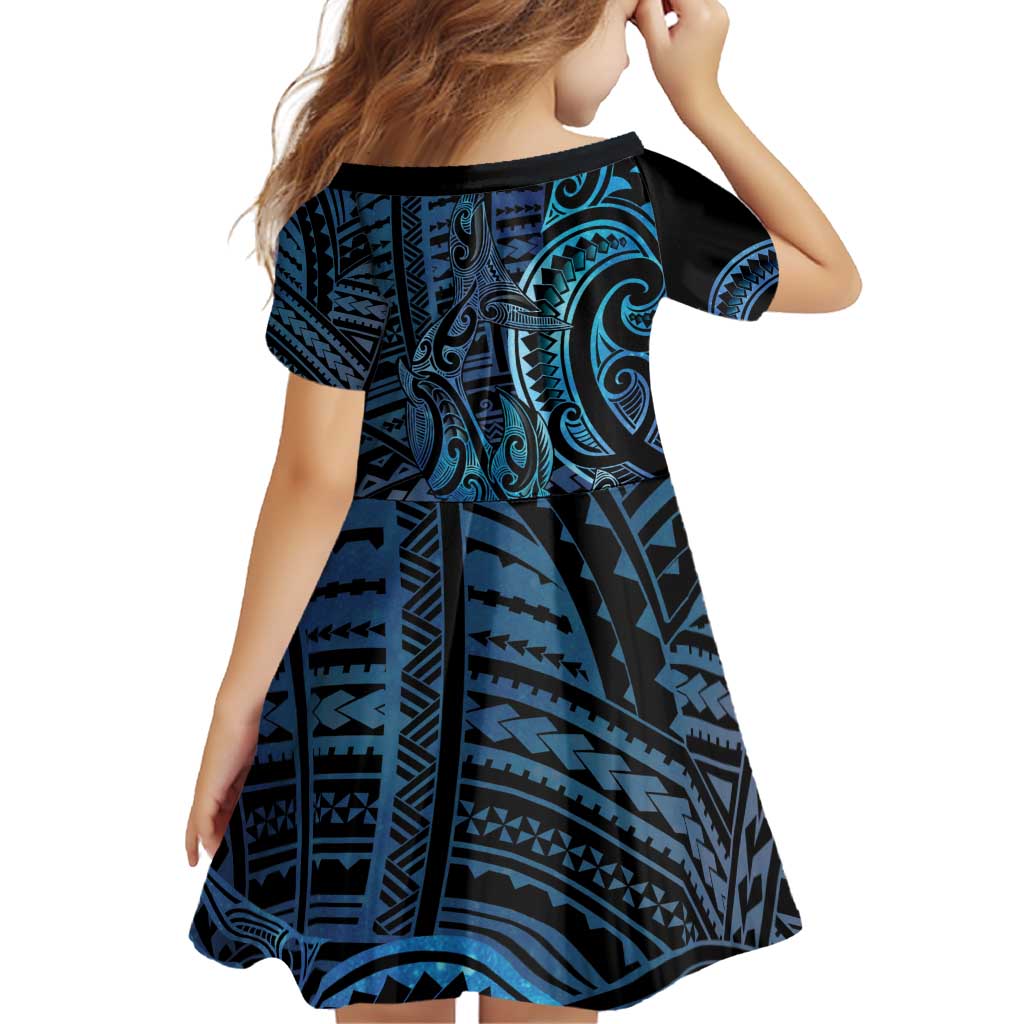 New Zealand Hammerhead Shark Family Matching Off Shoulder Short Dress and Hawaiian Shirt Maori Haehae Mangopare Galaxy - Aussie Hoodie