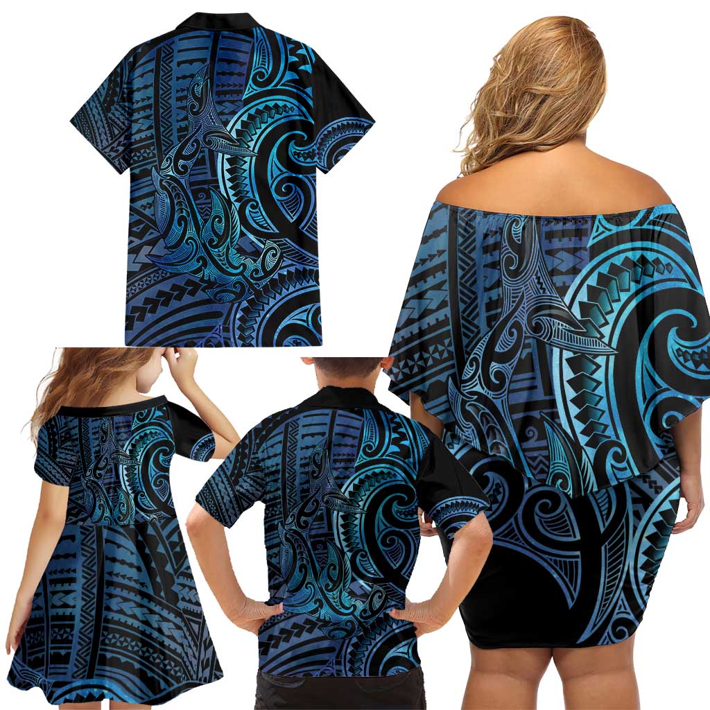 New Zealand Hammerhead Shark Family Matching Off Shoulder Short Dress and Hawaiian Shirt Maori Haehae Mangopare Galaxy - Aussie Hoodie