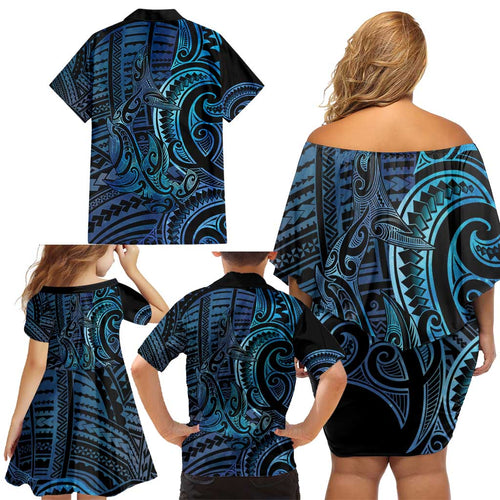 New Zealand Hammerhead Shark Family Matching Off Shoulder Short Dress and Hawaiian Shirt Maori Haehae Mangopare Galaxy - Aussie Hoodie