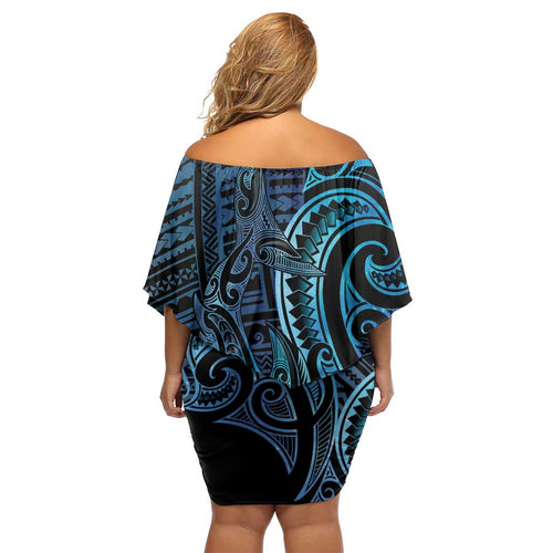 New Zealand Hammerhead Shark Family Matching Off Shoulder Short Dress and Hawaiian Shirt Maori Haehae Mangopare Galaxy - Aussie Hoodie