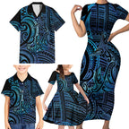 New Zealand Hammerhead Shark Family Matching Short Sleeve Bodycon Dress and Hawaiian Shirt Maori Haehae Mangopare Galaxy - Aussie Hoodie
