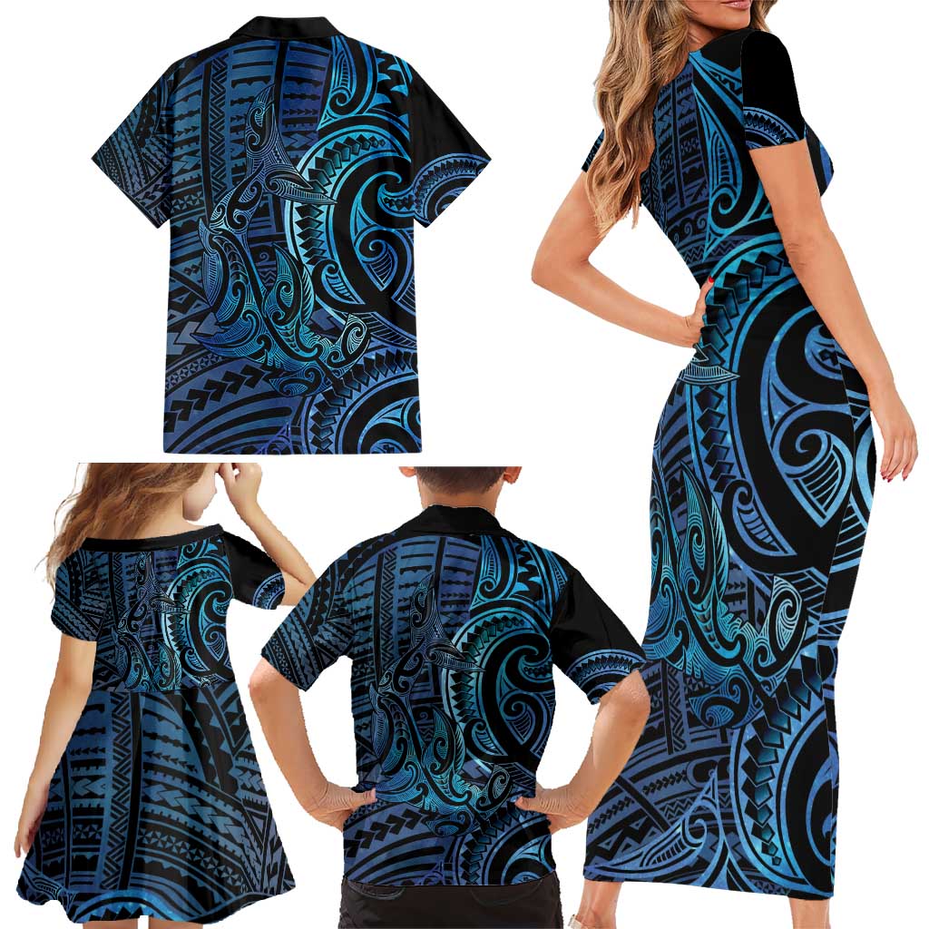 New Zealand Hammerhead Shark Family Matching Short Sleeve Bodycon Dress and Hawaiian Shirt Maori Haehae Mangopare Galaxy - Aussie Hoodie