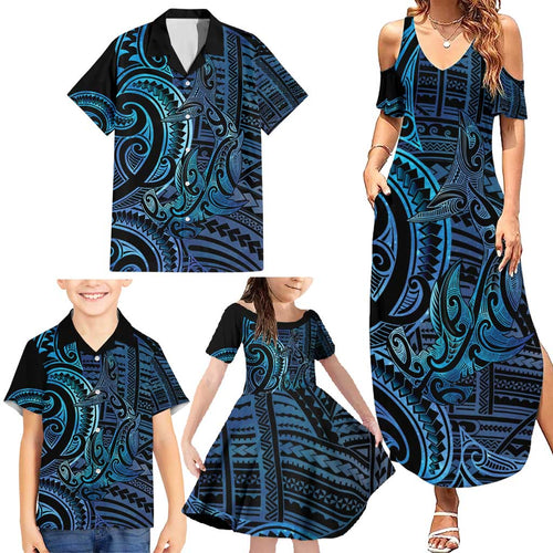 New Zealand Hammerhead Shark Family Matching Summer Maxi Dress and Hawaiian Shirt Maori Haehae Mangopare Galaxy - Aussie Hoodie