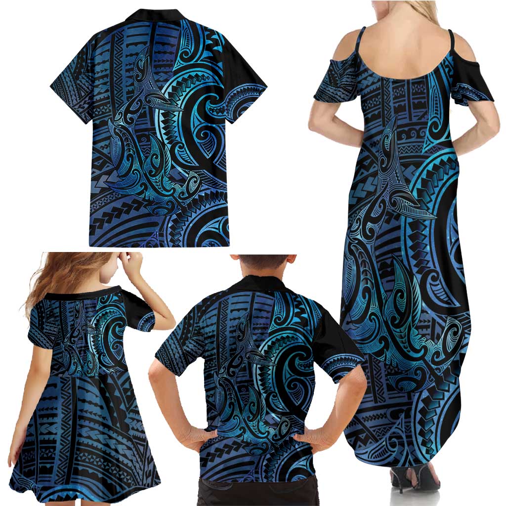 New Zealand Hammerhead Shark Family Matching Summer Maxi Dress and Hawaiian Shirt Maori Haehae Mangopare Galaxy - Aussie Hoodie