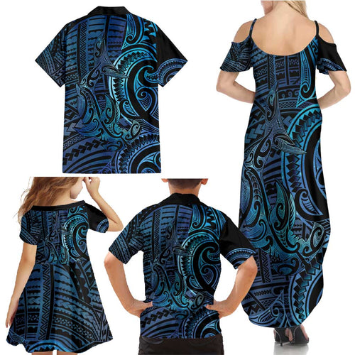 New Zealand Hammerhead Shark Family Matching Summer Maxi Dress and Hawaiian Shirt Maori Haehae Mangopare Galaxy - Aussie Hoodie