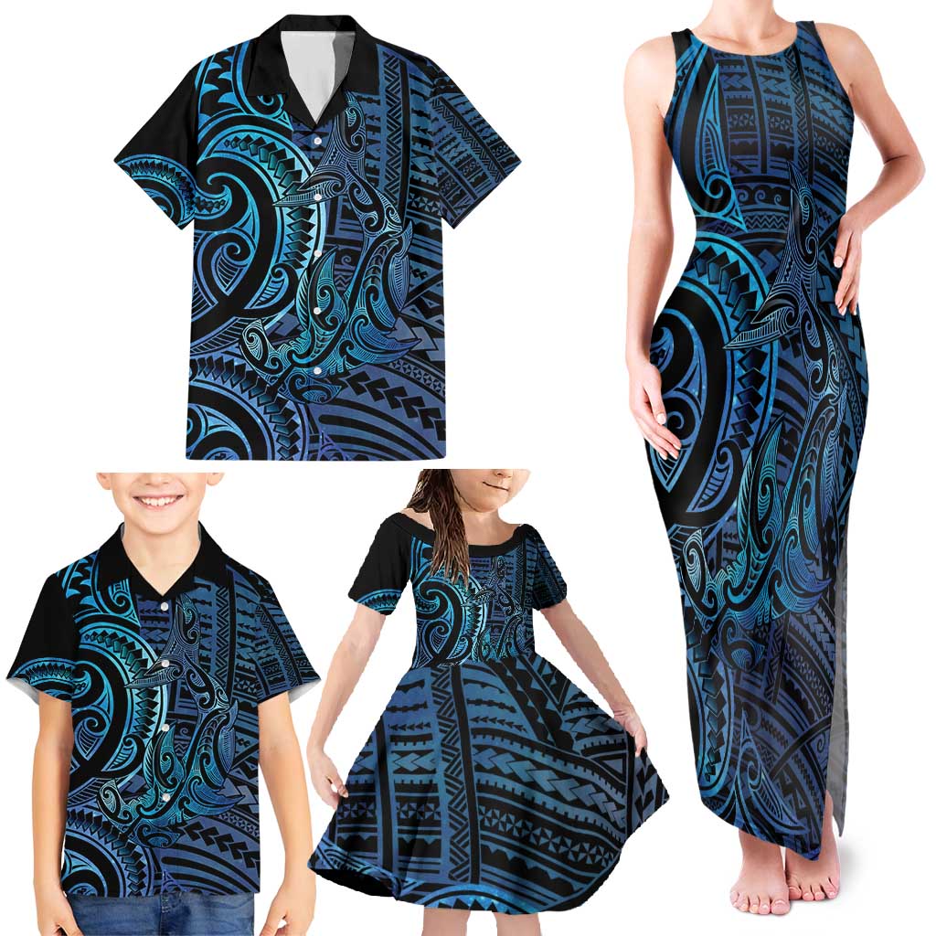 New Zealand Hammerhead Shark Family Matching Tank Maxi Dress and Hawaiian Shirt Maori Haehae Mangopare Galaxy - Aussie Hoodie
