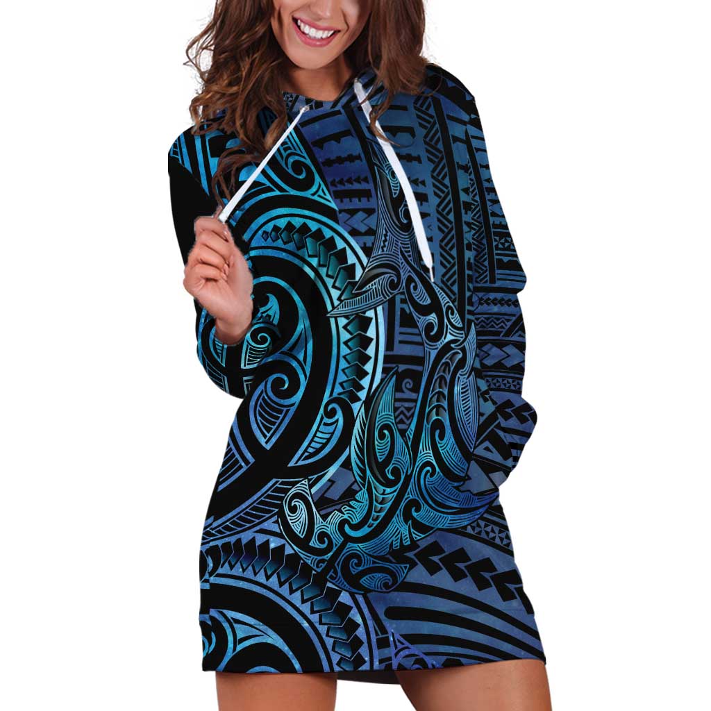 New Zealand Hammerhead Shark Hoodie Dress Maori Haehae Mangopare Galaxy - Aussie Hoodie