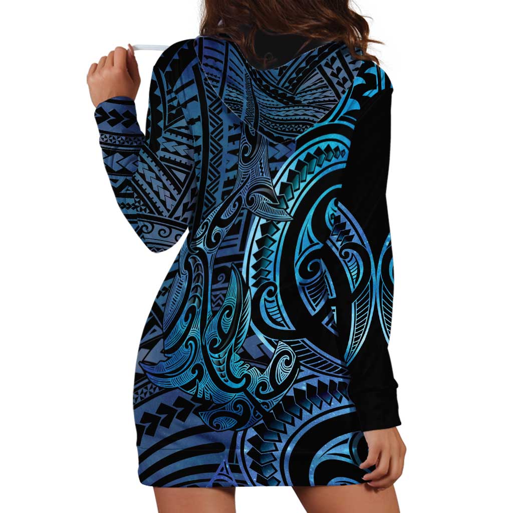 New Zealand Hammerhead Shark Hoodie Dress Maori Haehae Mangopare Galaxy - Aussie Hoodie