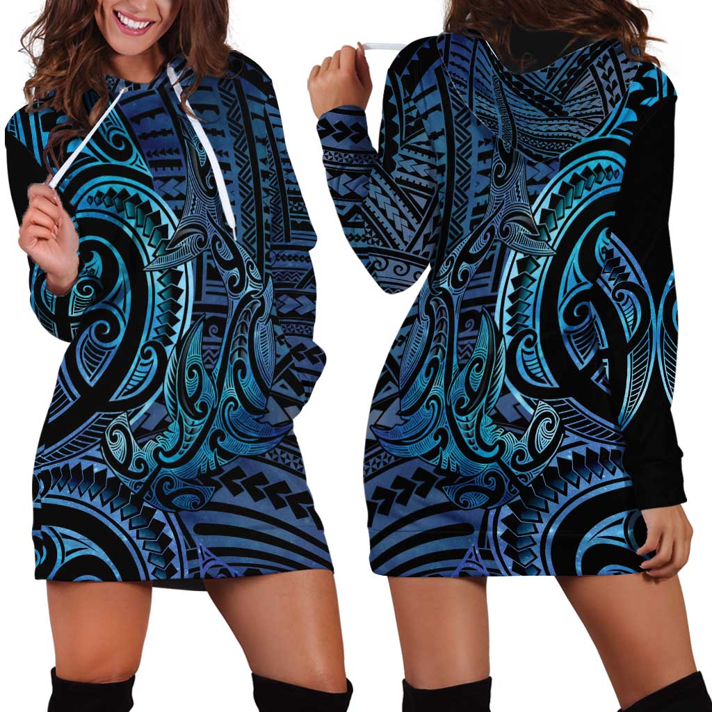 New Zealand Hammerhead Shark Hoodie Dress Maori Haehae Mangopare Galaxy - Aussie Hoodie
