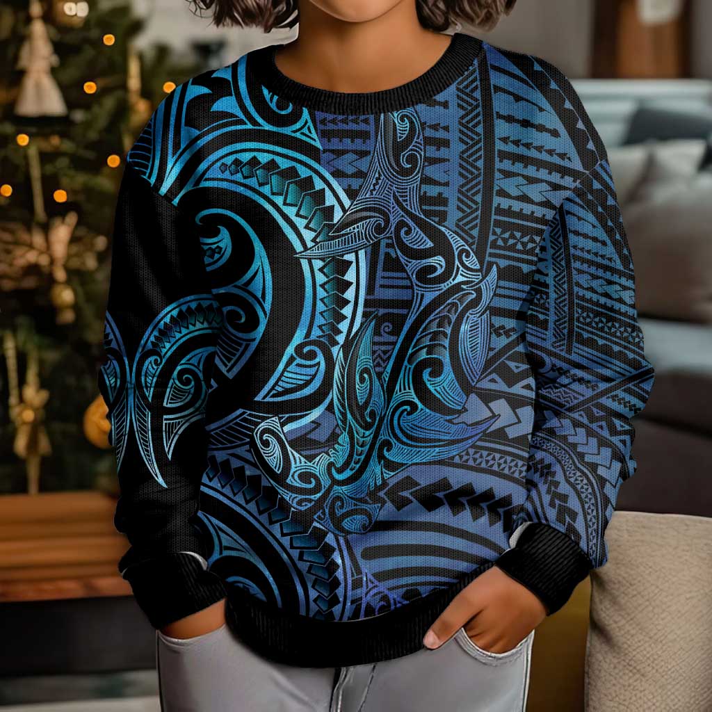 New Zealand Hammerhead Shark Kid Ugly Christmas Sweater Maori Haehae Mangopare Galaxy - Aussie Hoodie