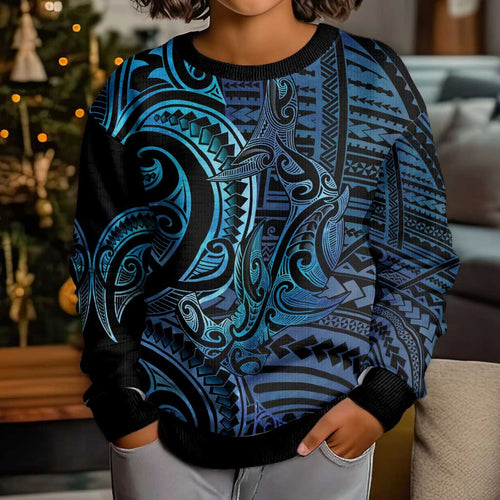 New Zealand Hammerhead Shark Kid Ugly Christmas Sweater Maori Haehae Mangopare Galaxy - Aussie Hoodie