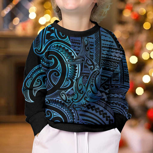 New Zealand Hammerhead Shark Kid Ugly Christmas Sweater Maori Haehae Mangopare Galaxy - Aussie Hoodie