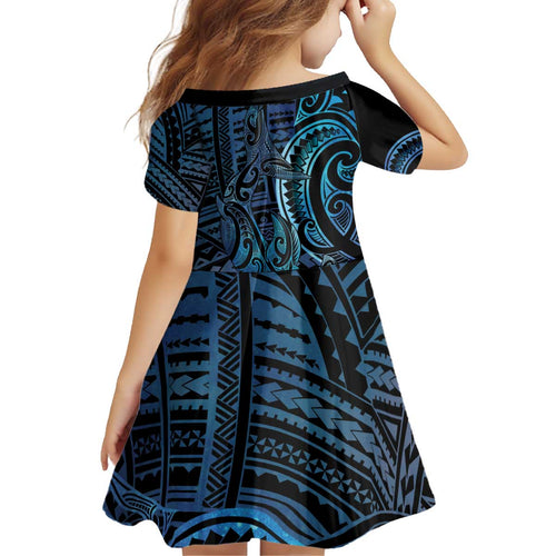 New Zealand Hammerhead Shark Kid Short Sleeve Dress Maori Haehae Mangopare Galaxy - Aussie Hoodie