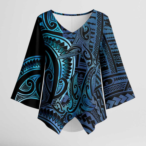 New Zealand Hammerhead Shark Kimono Sleeve Blouse Maori Haehae Mangopare Galaxy - Aussie Hoodie
