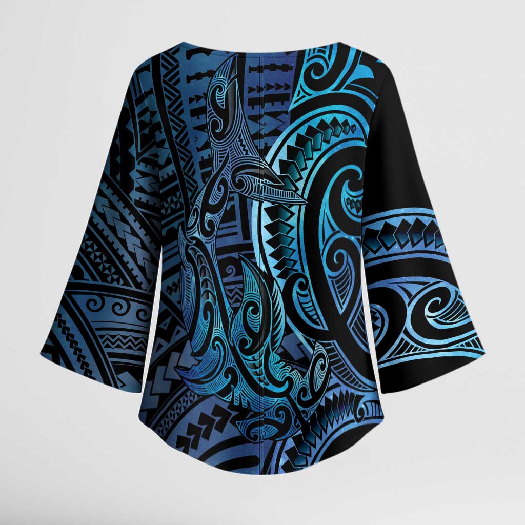 New Zealand Hammerhead Shark Kimono Sleeve Blouse Maori Haehae Mangopare Galaxy - Aussie Hoodie