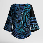 New Zealand Hammerhead Shark Kimono Sleeve Blouse Maori Haehae Mangopare Galaxy - Aussie Hoodie