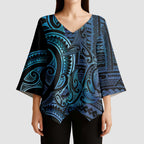 New Zealand Hammerhead Shark Kimono Sleeve Blouse Maori Haehae Mangopare Galaxy - Aussie Hoodie